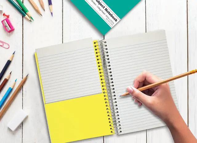 Alt view image 5 of 5 - 3 Subject Spiral Notebooks, 9.5 x 5.5 inch, 6 Pack, 150 Sheet Notebook with 2 Double-Sided Pocket Dividers, Assorted Solid Color Covers (College Ruled)