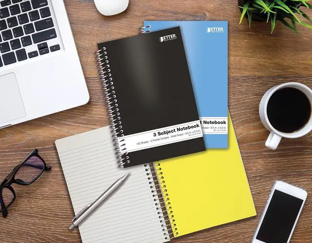 Alt view image 2 of 5 - 3 Subject Spiral Notebooks, 9.5 x 5.5 inch, 6 Pack, 150 Sheet Notebook with 2 Double-Sided Pocket Dividers, Assorted Solid Color Covers (College Ruled)
