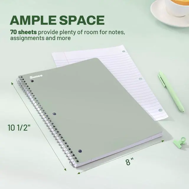 Alt view image 2 of 7 - Spiral Notebooks, 3 Pack, 1-Subject, College Ruled Paper, 8" x 10-1/2", 70 Sheets per Notebook, Assorted Aesthetic Colors Spiral Notebooks for School