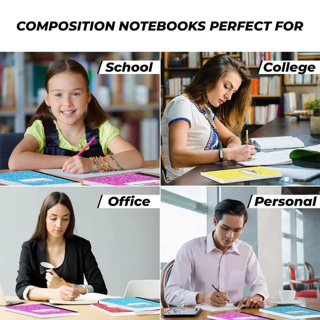 Alt view image 6 of 7 - 5 Pack Composition Notebook Wide Ruled, 200 Pages (100 Sheets), 9-3/4x7-1/2, Notebooks for Work, Back to School Supplies, Hard Cover Composition Books, Notebooks for Women, Colors May Repeat