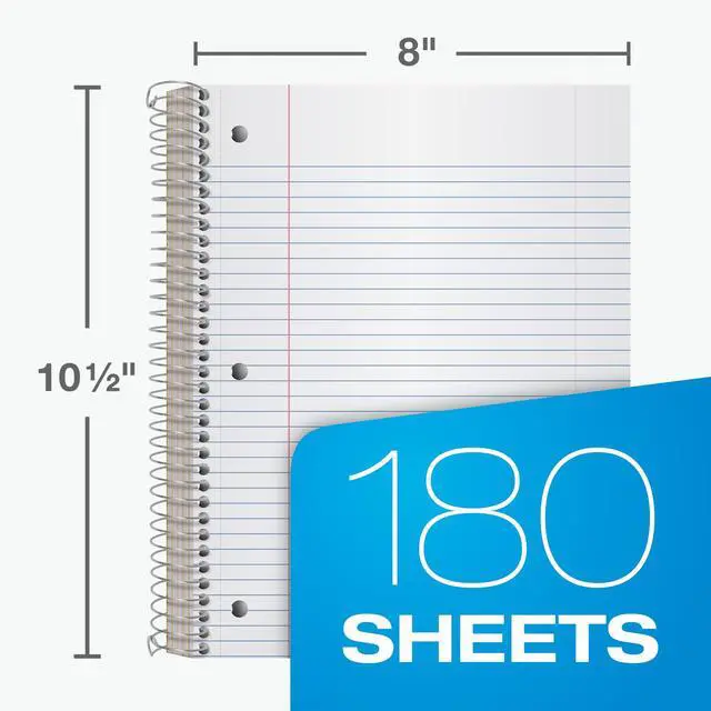 Alt view image 3 of 7 - Spiral Notebooks, 3 Pack, 5 Subject, College Ruled Notebooks for School, 8 x 10.5 Inches, 180 Sheets, 4 Dividers, Assorted Colors, Back to School Supplies (65203)