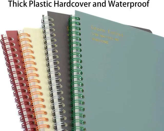 Alt view image 4 of 6 - Spiral Notebook, 4 Pcs 8.3 Inch x 5.9 Inch A5 Thick Plastic Hardcover 8mm Ruled 4 Color 80 Sheets -160 Pages Journals for Study and Notes (style 10-Wine Red,Brown,Green,ivory, A5)
