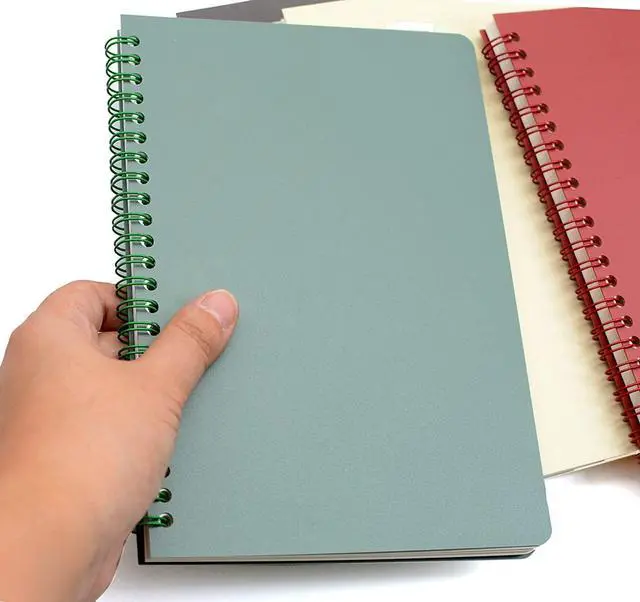 Alt view image 5 of 6 - Spiral Notebook, 4 Pcs 8.3 Inch x 5.9 Inch A5 Thick Plastic Hardcover 8mm Ruled 4 Color 80 Sheets -160 Pages Journals for Study and Notes (style 10-Wine Red,Brown,Green,ivory, A5)