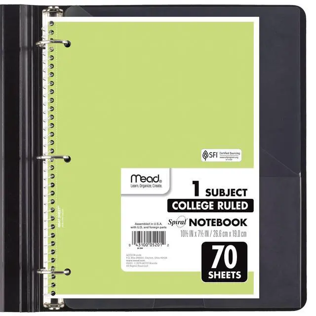 Alt view image 4 of 6 - Spiral Notebook, 6 Pack, 1 Subject, College Ruled Paper, 7-1/2" x 10-1/2", 70 Sheets per Notebook, Assorted Pastel Colors (830049)