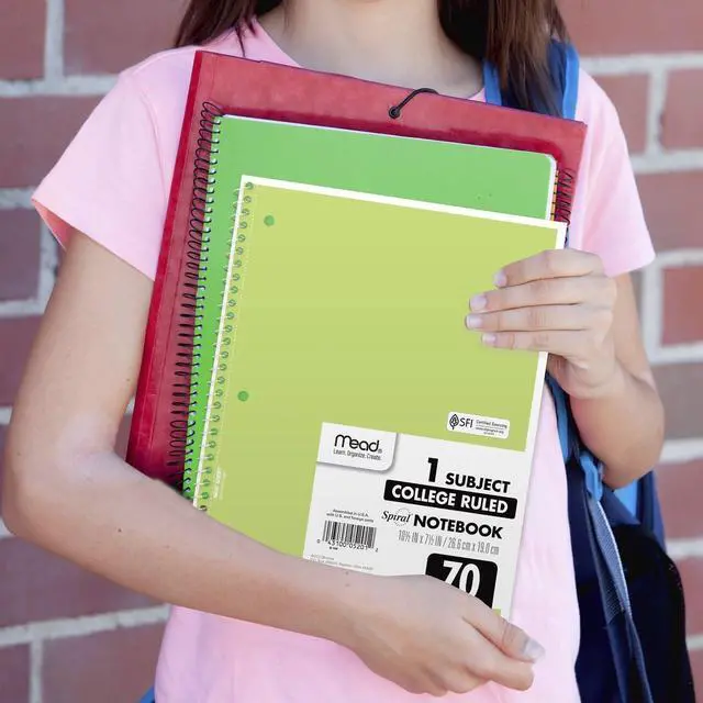 Alt view image 5 of 6 - Spiral Notebook, 6 Pack, 1 Subject, College Ruled Paper, 7-1/2" x 10-1/2", 70 Sheets per Notebook, Assorted Pastel Colors (830049)