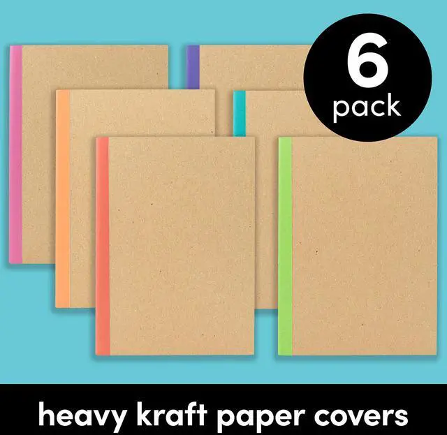 Alt view image 3 of 7 - 6-Pack Composition Notebook Journals, 120 Pages, Kraft Cover with Rainbow Spines, College Ruled Lined Paper, Small Size (8 in x 5.75 in) for Home, Office or School Supplies
