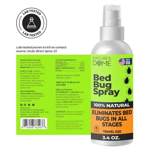 Alt view image 2 of 7 - TSA Approved Travel Bed Bug Spray (3.4 oz) Natural Bed Bug & Mite Killer, Destroys Eggs on Contact, Non-Staining for Hotel Mattresses & Luggage