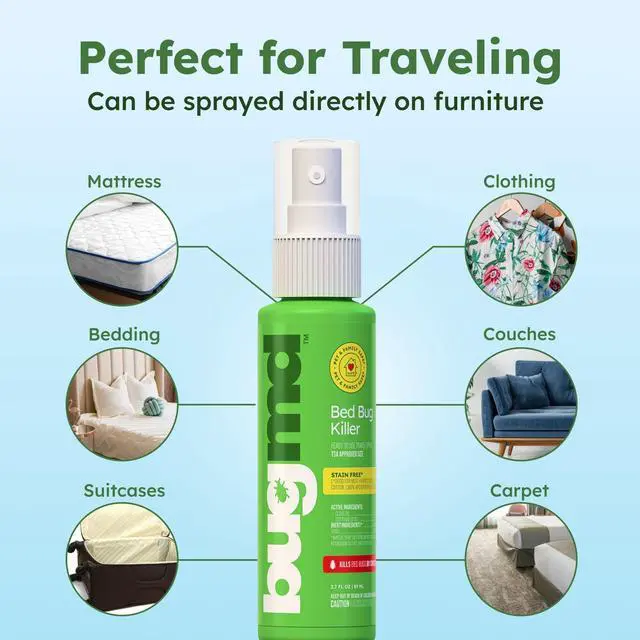 Alt view image 4 of 6 - Bed Bug & Mite Spray - TSA Approved 3.7 oz - Child & Pet Safe, Stain & Odor Free - Lice, Tick, Fly, Mosquito, Flea, Dust Mite Treatment - Travel Essential for Hotels, Suitcases, Backpacks, Shoes