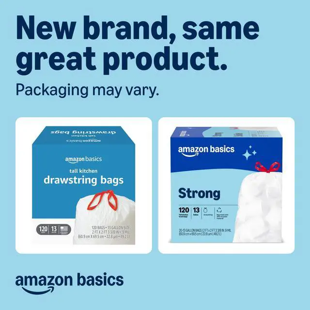Alt view image 2 of 6 - Trash Bags, Tall Kitchen Drawstring, Unscented, 13 Gallon, 120 Count, Pack of 1, Packaging May Vary