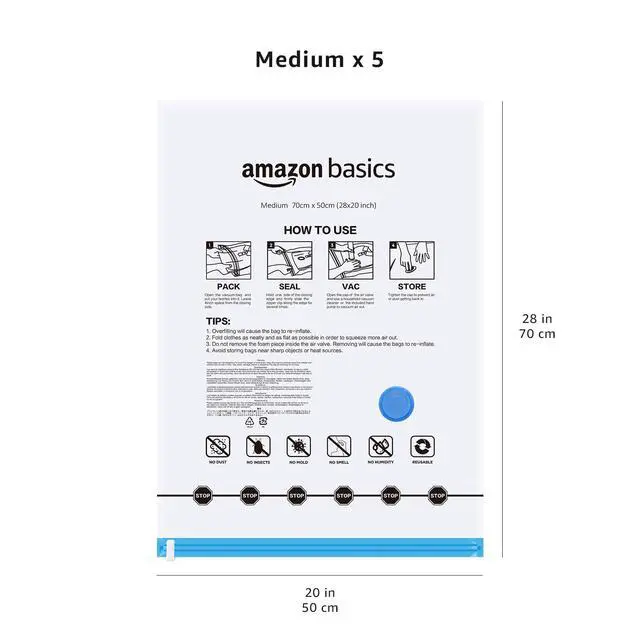 Alt view image 4 of 6 - Vacuum Storage Bags for Clothes, Compression Zipper with Hand Pump, Medium, White, Sky Blue, 5-Pack