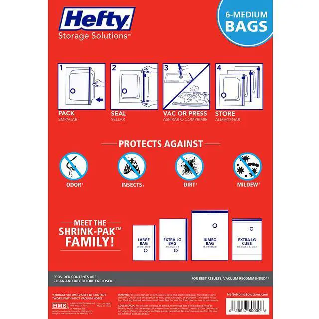 Alt view image 3 of 7 - Hefty Vacuum Storage Bags - Space Saver for Under Bed Storage, Clothing and Comforters, 3X More Storage Space, 6 Medium Zipper Bags