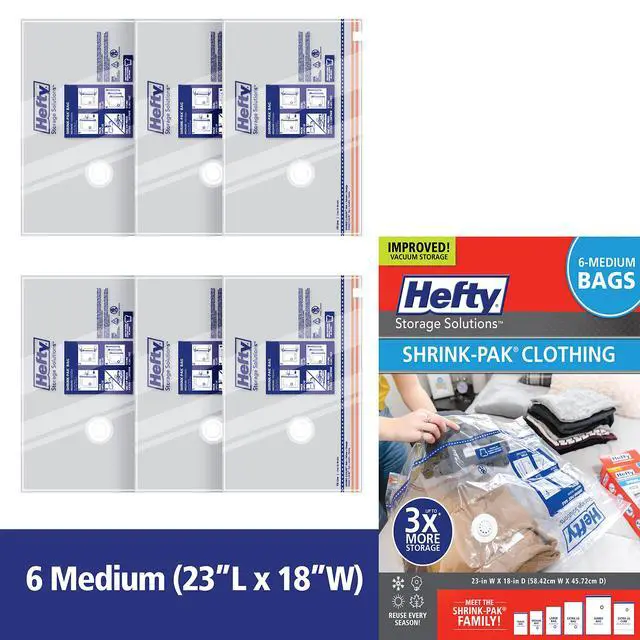 Alt view image 6 of 7 - Hefty Vacuum Storage Bags - Space Saver for Under Bed Storage, Clothing and Comforters, 3X More Storage Space, 6 Medium Zipper Bags