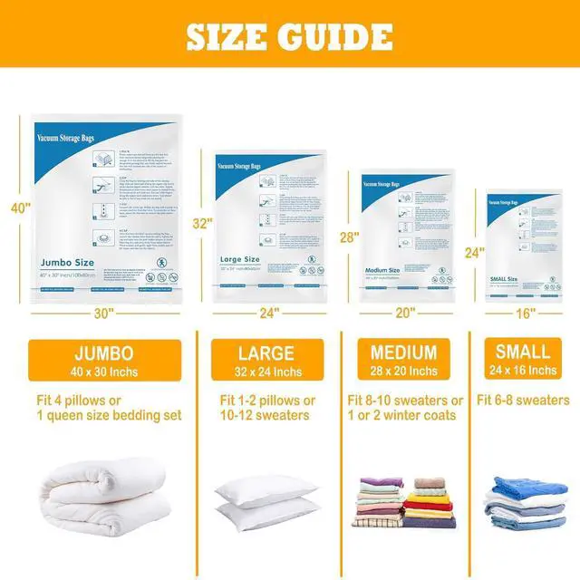 Alt view image 2 of 6 - Vacuum Storage Bags, Space Saver Sealer Bags,Vacuum seal bags for clothing, Pillows, Comforters, Blankets, Bedding,Travel,8 LARGE