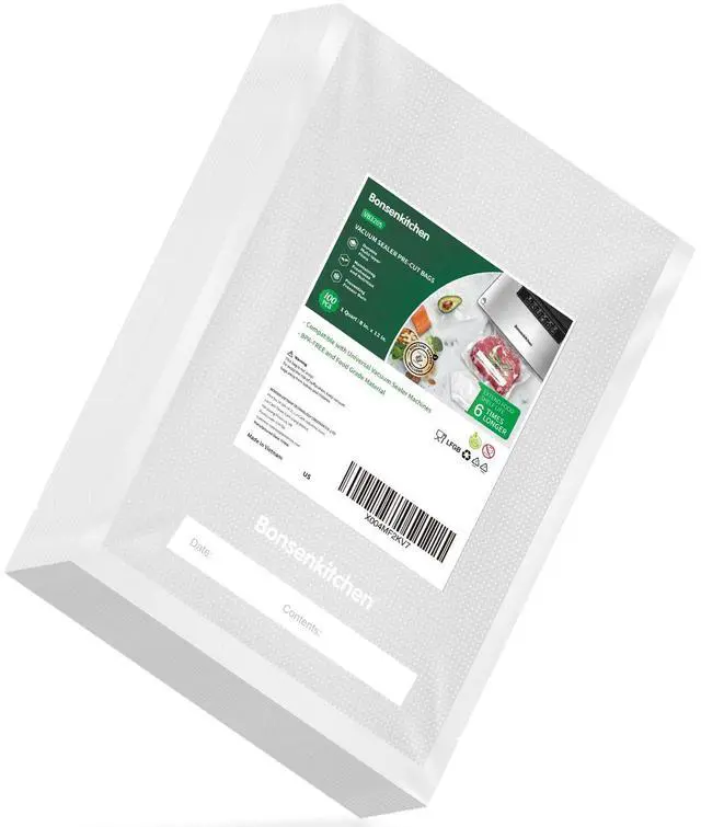 Main image of Precut Vacuum Bags 100 Quart 8" x 12", BPA Free, Commercial Grade Textured Food Sealer Bag, Thick Embossed Bags for Storage and Sous Vide Cooking VB3205