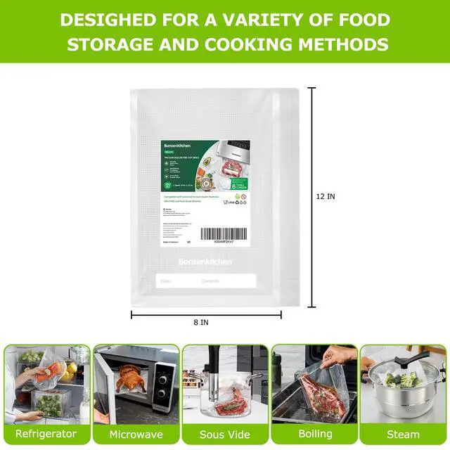Alt view image 7 of 7 - Precut Vacuum Bags 100 Quart 8" x 12", BPA Free, Commercial Grade Textured Food Sealer Bag, Thick Embossed Bags for Storage and Sous Vide Cooking VB3205