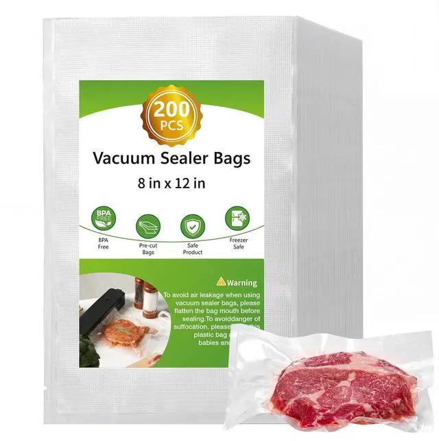 Main image of Vacuum Sealer Bags for Food, 200pcs Food Saver Seal Bags Quart 8" x 12", BPA Free Precut Commercial Grade, Puncture Resistant for Meal Prep, Sous Vide, Freezer