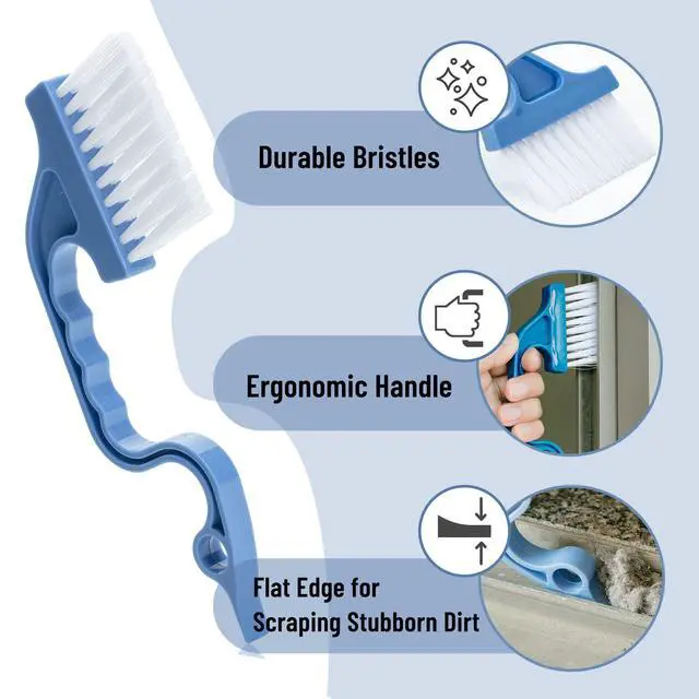 Alt view image 3 of 7 - Window Track Cleaning Brush, 2 Pack, Blue Ergonomic Handle