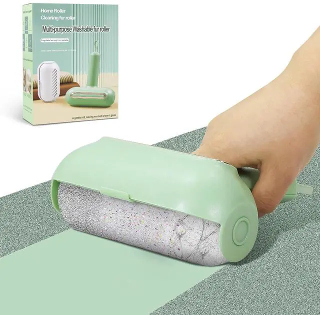 Main image of Reusable Lint Roller for Pet Hair Extra Sticky, Washable Silicone Lint Roller Reusable for Clothes, Mini Travel Size Portable Sticky Lint Roller with Handle & Hanging Loop, Green 1 Pack