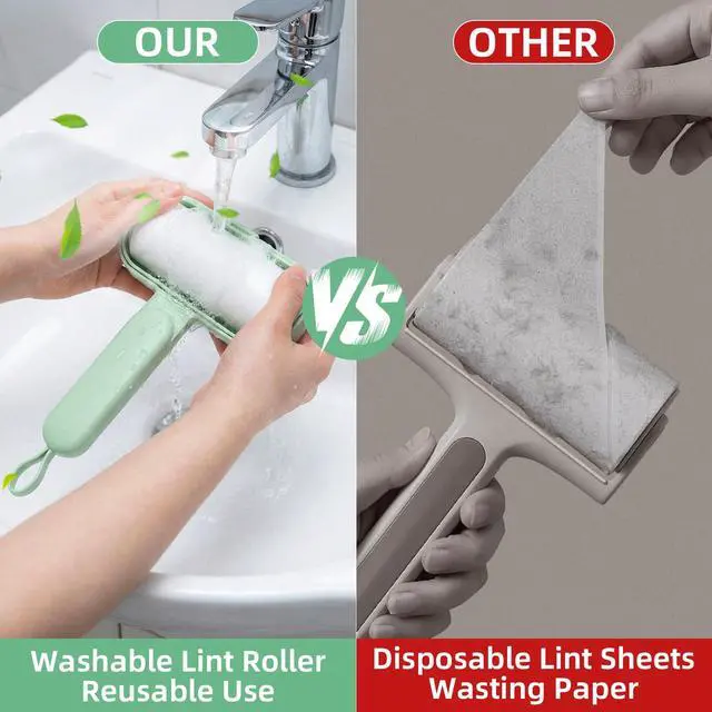 Alt view image 2 of 7 - Reusable Lint Roller for Pet Hair Extra Sticky, Washable Silicone Lint Roller Reusable for Clothes, Mini Travel Size Portable Sticky Lint Roller with Handle & Hanging Loop, Green 1 Pack