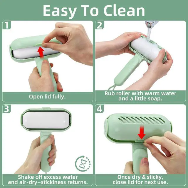 Alt view image 5 of 7 - Reusable Lint Roller for Pet Hair Extra Sticky, Washable Silicone Lint Roller Reusable for Clothes, Mini Travel Size Portable Sticky Lint Roller with Handle & Hanging Loop, Green 1 Pack