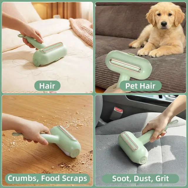 Alt view image 4 of 7 - Reusable Lint Roller for Pet Hair Extra Sticky, Washable Silicone Lint Roller Reusable for Clothes, Mini Travel Size Portable Sticky Lint Roller with Handle & Hanging Loop, Green 1 Pack