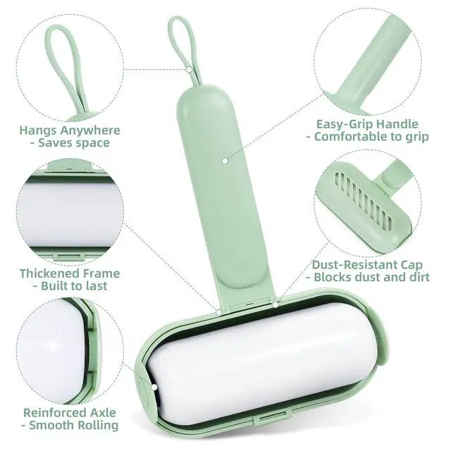 Alt view image 6 of 7 - Reusable Lint Roller for Pet Hair Extra Sticky, Washable Silicone Lint Roller Reusable for Clothes, Mini Travel Size Portable Sticky Lint Roller with Handle & Hanging Loop, Green 1 Pack