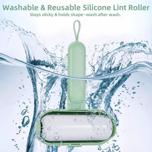 Alt view image 7 of 7 - Reusable Lint Roller for Pet Hair Extra Sticky, Washable Silicone Lint Roller Reusable for Clothes, Mini Travel Size Portable Sticky Lint Roller with Handle & Hanging Loop, Green 1 Pack