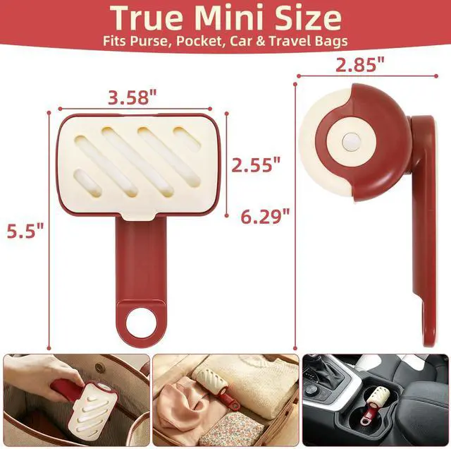 Alt view image 2 of 7 - Mini Reusable Lint Roller 2 Pack, Washable Gel Sticky Lint Roller for Pet Hair, Travel Size Portable Lint Roller with 360° Rotating Handle & Large Hanging Hole, Beige