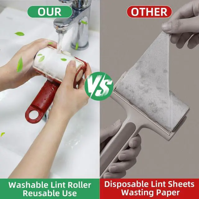 Alt view image 3 of 7 - Mini Reusable Lint Roller 2 Pack, Washable Gel Sticky Lint Roller for Pet Hair, Travel Size Portable Lint Roller with 360° Rotating Handle & Large Hanging Hole, Beige