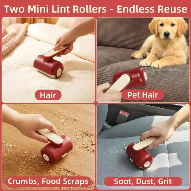 Alt view image 4 of 7 - Mini Reusable Lint Roller 2 Pack, Washable Gel Sticky Lint Roller for Pet Hair, Travel Size Portable Lint Roller with 360° Rotating Handle & Large Hanging Hole, Beige