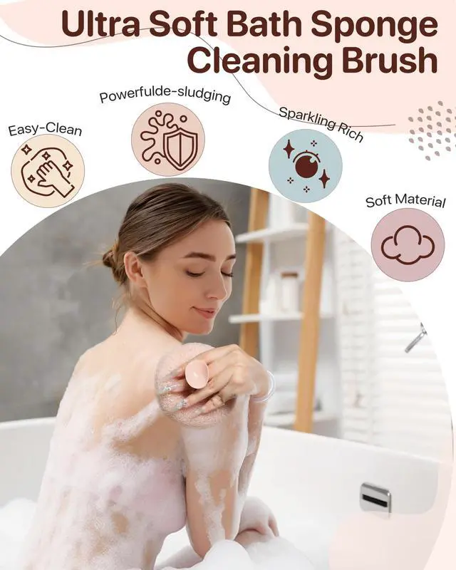Alt view image 2 of 7 - Super Soft Sunflower Suction Cup Bath Ball, New Upgraded 2-in-1 Sunflower Ball Exfoliating Bath Sponge Cleaning Brush, Mesh Shower Body Sponge Accessories for Women, Men (Cyan+Pink)