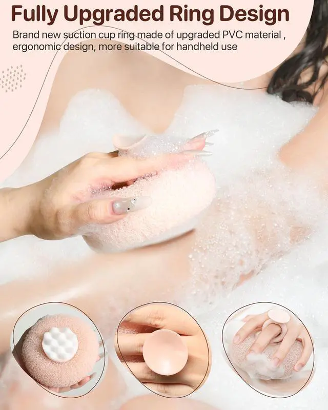 Alt view image 3 of 7 - Super Soft Sunflower Suction Cup Bath Ball, New Upgraded 2-in-1 Sunflower Ball Exfoliating Bath Sponge Cleaning Brush, Mesh Shower Body Sponge Accessories for Women, Men (Cyan+Pink)