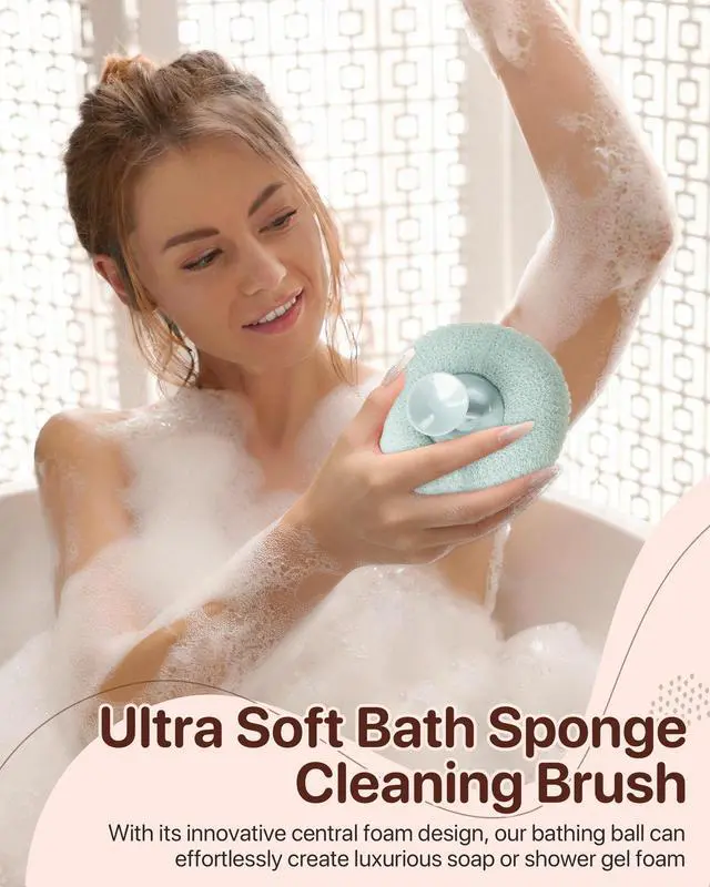 Alt view image 7 of 7 - Super Soft Sunflower Suction Cup Bath Ball, New Upgraded 2-in-1 Sunflower Ball Exfoliating Bath Sponge Cleaning Brush, Mesh Shower Body Sponge Accessories for Women, Men (Cyan+Pink)