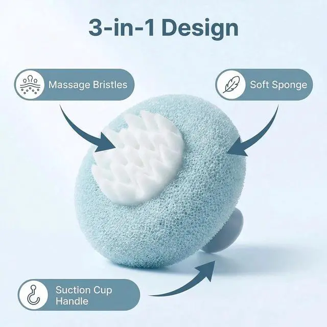 Alt view image 4 of 7 - 4 Pcs Super Soft Sunflower Suction Cup Bath Ball, New Upgraded 2-in-1 Sunflower Ball Exfoliating Bath Sponge Cleaning Brush, Mesh Shower Body Sponge Accessories for Women, Men