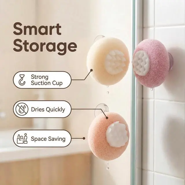 Alt view image 6 of 7 - 4 Pcs Super Soft Sunflower Suction Cup Bath Ball, New Upgraded 2-in-1 Sunflower Ball Exfoliating Bath Sponge Cleaning Brush, Mesh Shower Body Sponge Accessories for Women, Men
