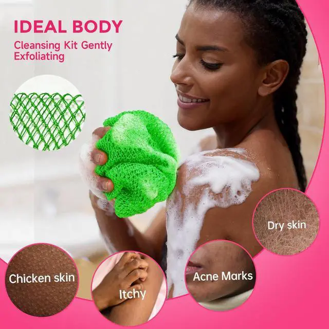 Alt view image 2 of 6 - 2 Pieces African Net Sponge Authentic, Durable Back Scrubber Washcloth for Shower, Exfoliating Net Sponge for All Skin, Bathing Accessories for Women (Pink and Green)