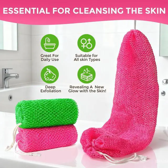 Alt view image 5 of 6 - 2 Pieces African Net Sponge Authentic, Durable Back Scrubber Washcloth for Shower, Exfoliating Net Sponge for All Skin, Bathing Accessories for Women (Pink and Green)