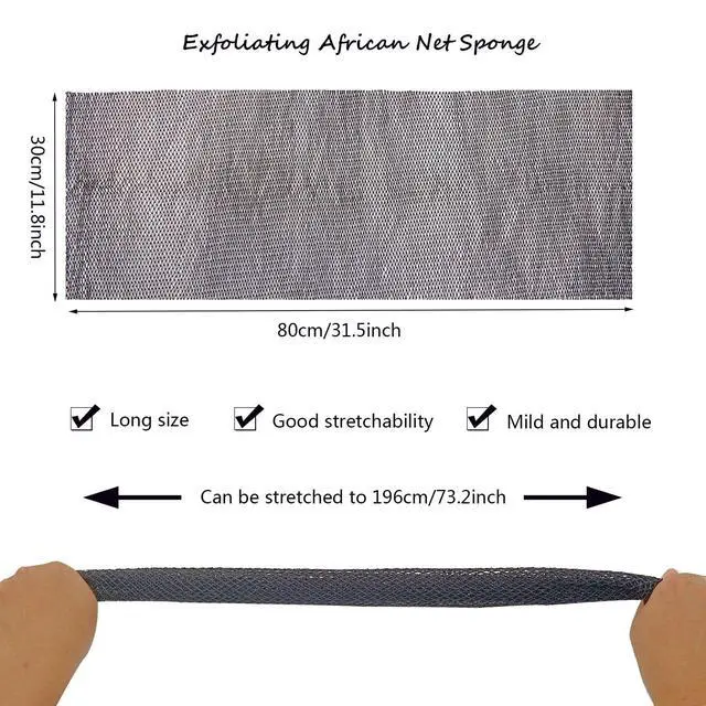 Alt view image 3 of 7 - African Net Sponge - Authentic Exfoliating Bath Wash Cloth, Black Owned, Long Body Scrubber, Shower & Bath Accessories for Dead Skin Removal (Black)