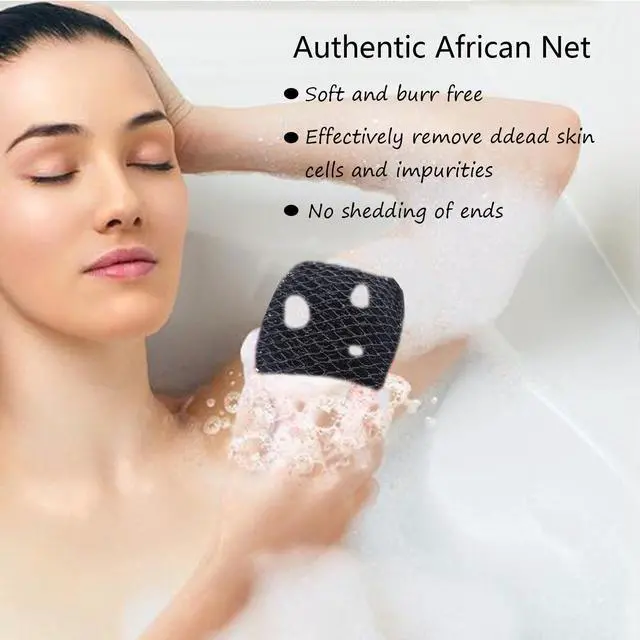 Alt view image 7 of 7 - African Net Sponge - Authentic Exfoliating Bath Wash Cloth, Black Owned, Long Body Scrubber, Shower & Bath Accessories for Dead Skin Removal (Black)