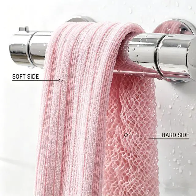 Alt view image 2 of 7 - African Net Sponge - 40-Inch Long Exfoliating Body Scrubber for Shower - Fast-Drying Nylon Mesh Wash Net & Sapo Sponge for Back Scrubbing & Smoother Skin (Pink Stripe)