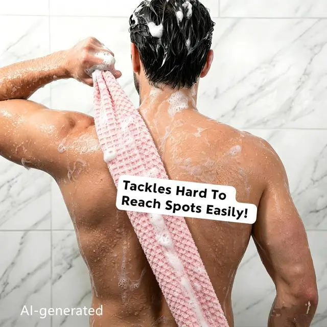 Alt view image 3 of 7 - African Net Sponge - 40-Inch Long Exfoliating Body Scrubber for Shower - Fast-Drying Nylon Mesh Wash Net & Sapo Sponge for Back Scrubbing & Smoother Skin (Pink Stripe)