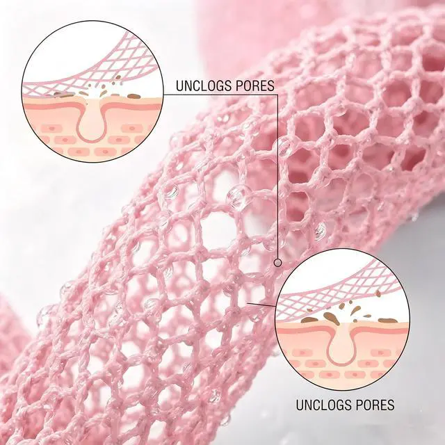 Alt view image 5 of 7 - African Net Sponge - 40-Inch Long Exfoliating Body Scrubber for Shower - Fast-Drying Nylon Mesh Wash Net & Sapo Sponge for Back Scrubbing & Smoother Skin (Pink Stripe)