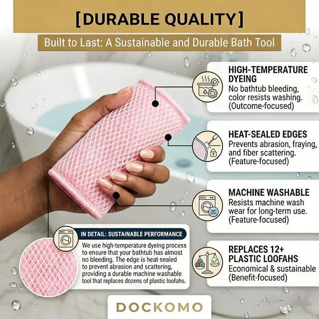Alt view image 6 of 7 - African Net Sponge - 40-Inch Long Exfoliating Body Scrubber for Shower - Fast-Drying Nylon Mesh Wash Net & Sapo Sponge for Back Scrubbing & Smoother Skin (Pink Stripe)