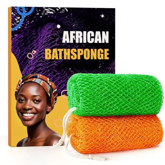 Main image of 2 Pieces African Net Sponge Authentic, Durable Back Scrubber Washcloth for Shower, Exfoliating Net Sponge for All Skin, Bathing Accessories for Women (Orange and Green)