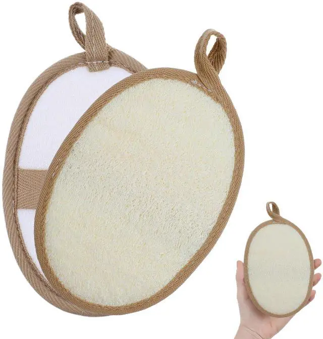 Main image of 2 Pcs Loofah Sponge Natural Body Scrubber Loofahs for Shower Exfoliator Natural Lufa Bath Scrub Loofa Sponge Pad, Large Lufas for Men and Women Loufa Luffa Beige