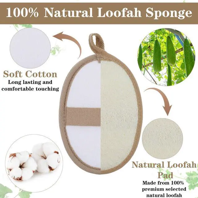 Alt view image 3 of 7 - 2 Pcs Loofah Sponge Natural Body Scrubber Loofahs for Shower Exfoliator Natural Lufa Bath Scrub Loofa Sponge Pad, Large Lufas for Men and Women Loufa Luffa Beige