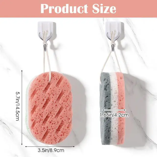 Alt view image 2 of 7 - 2 Pack Bath Sponges for Shower, Dual-Texture Exfoliating Loofah Sponge, Gray and Green Body Sponge for Women Men, Shower Sponges for Gentle and Deep Cleansing Foam