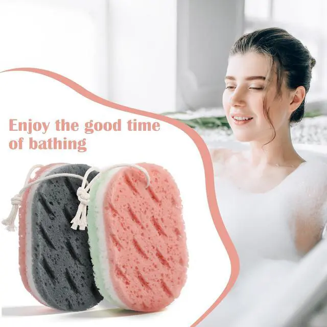 Alt view image 5 of 7 - 2 Pack Bath Sponges for Shower, Dual-Texture Exfoliating Loofah Sponge, Gray and Green Body Sponge for Women Men, Shower Sponges for Gentle and Deep Cleansing Foam