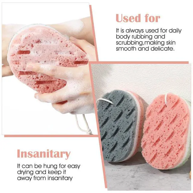 Alt view image 3 of 7 - 2 Pack Bath Sponges for Shower, Dual-Texture Exfoliating Loofah Sponge, Gray and Green Body Sponge for Women Men, Shower Sponges for Gentle and Deep Cleansing Foam