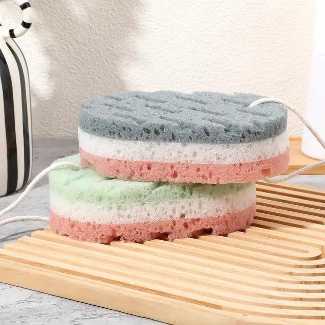 Alt view image 7 of 7 - 2 Pack Bath Sponges for Shower, Dual-Texture Exfoliating Loofah Sponge, Gray and Green Body Sponge for Women Men, Shower Sponges for Gentle and Deep Cleansing Foam